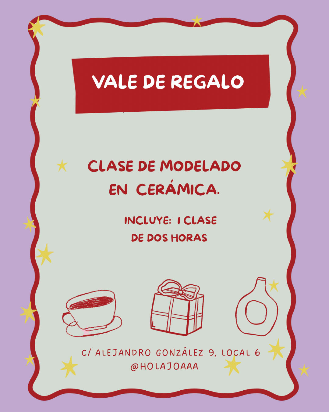 Vale de regalo 1 clase de modelado en cerámica